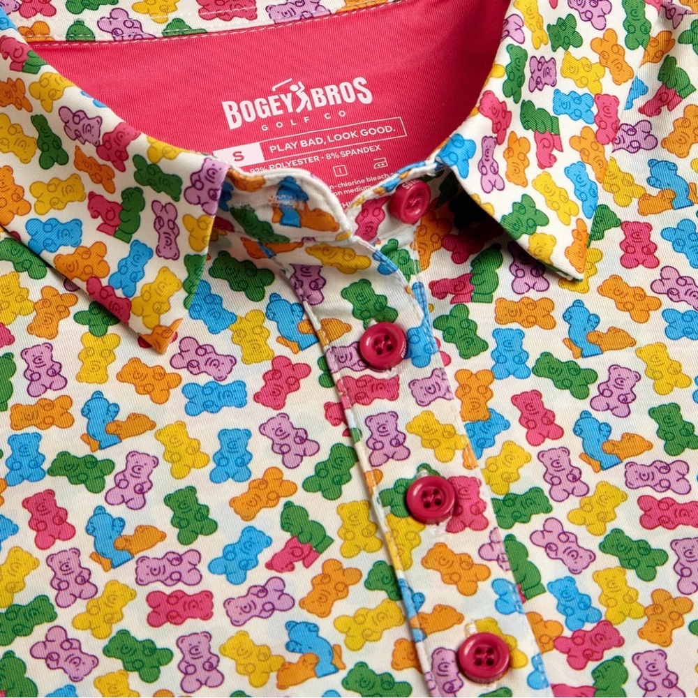 Bogey Bros Women's Polo with Colorful Gummy Bear Print NWT - Picture 4 of 4